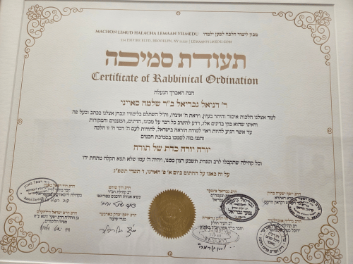 Certificate of Rabbinical Ordination